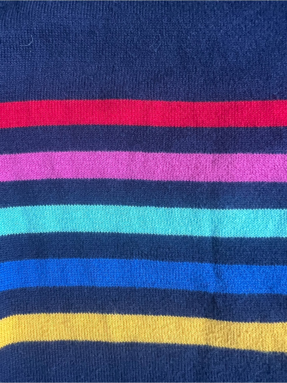 Lands' End Navy Shawl Cardigan with Pink, Teal, Light Blue & Yellow Stripes - Picture 2 of 4